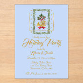 Elegant French Horn Christmas Light Blue アクリル招待状 (正面)