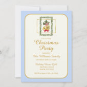 Elegant French Horn Christmas Light Blue 招待状 (正面)