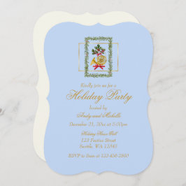 Elegant French Horn Christmas Light Blue Flat Card