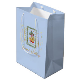Elegant French Horn Christmas Light Blue Gift Bag ミディアムペーパーバッグ