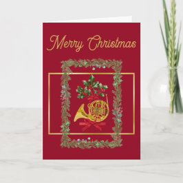 Elegant French Horn Christmas Maroon シーズンカード