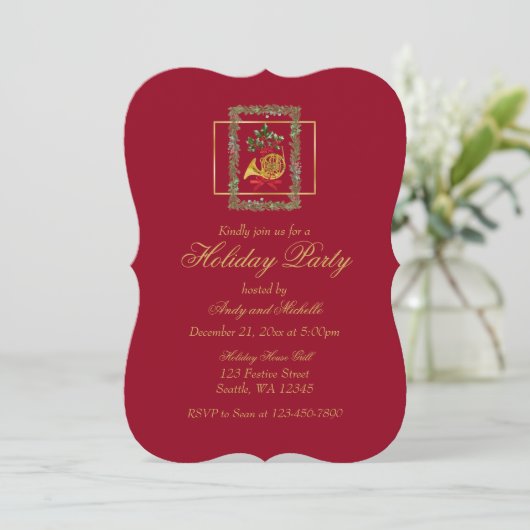 Elegant French Horn Christmas Maroon Flat Card (スタンド正面)