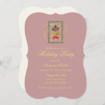 Elegant French Horn Christmas Mauve Flat Card