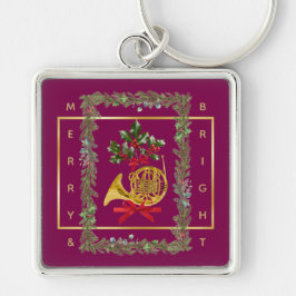 Elegant French Horn Christmas Purple キーホルダー