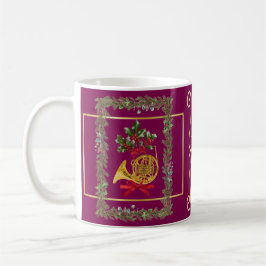 Elegant French Horn Christmas Purple コーヒーマグカップ