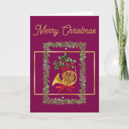 Elegant French Horn Christmas Purple シーズンカード