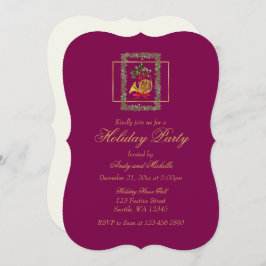 Elegant French Horn Christmas Purple Flat Card