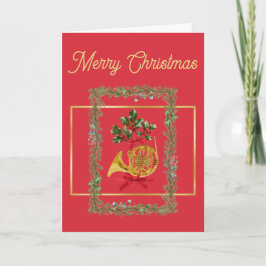 Elegant French Horn Christmas Red シーズンカード