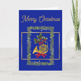 Elegant French Horn Christmas Royal Blue シーズンカード