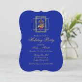 Elegant French Horn Christmas Royal Blue Flat Card (スタンド正面)
