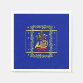 Elegant French Horn Christmas Royal Blue Paper スタンダードカクテルナプキン