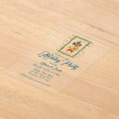 Elegant French Horn Christmas Teal アクリル招待状 (レイダウン)