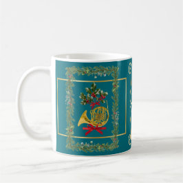 Elegant French Horn Christmas Teal コーヒーマグカップ
