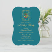 Elegant French Horn Christmas Teal Flat Card (スタンド正面)