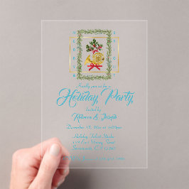 Elegant French Horn Christmas Turquoise アクリル招待状