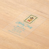 Elegant French Horn Christmas Turquoise アクリル招待状 (レイダウン)