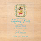 Elegant French Horn Christmas Turquoise アクリル招待状 (正面)