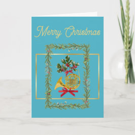 Elegant French Horn Christmas Turquoise シーズンカード