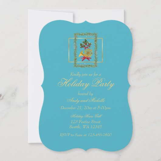 Elegant French Horn Christmas Turquoise Flat Card (正面)