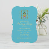 Elegant French Horn Christmas Turquoise Flat Card (スタンド正面)