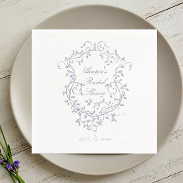 Elegant French Lavender Floral Crest Bridal Shower スタンダードカクテルナプキン