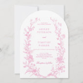 Elegant French Pink Toile Floral Wedding  招待状 (正面)