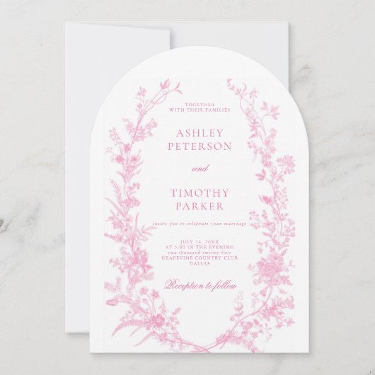 Elegant French Pink Toile Floral Wedding  招待状 (正面)
