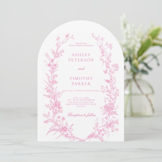Elegant French Pink Toile Floral Wedding  招待状 (スタンド正面)