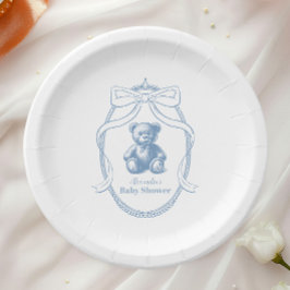 Elegant French Teddy Bear  Baby Shower ペーパープレート