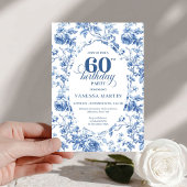 Elegant French Toile Blue Roses 60th Birthday   招待状