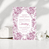 Elegant French Toile Rose Pattern Wedding Invite 招待状