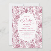 Elegant French Toile Roses Dusky Pink Baby Shower 招待状 (正面)