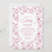 Elegant French Toile Roses Pink Baby Shower Invite 招待状 (正面)