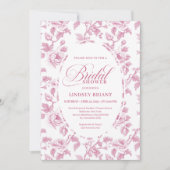 Elegant French Toile Roses Pink Bridal Shower  招待状 (正面)