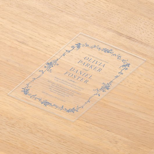 Elegant French Victorian Dusty Blue Wedding  アクリル招待状 (レイダウン)