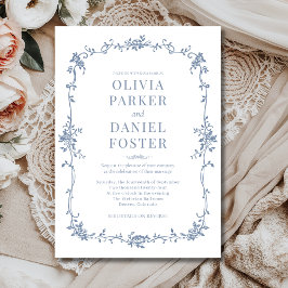 Elegant French Victorian Dusty Blue Wedding 招待状