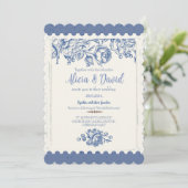 Elegant French Vintage Blue Floral Wedding 招待状 (スタンド正面)