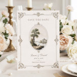 Elegant French Vintage Chateau Wedding  セーブザデート<br><div class="desc">Announce your special day with this elegant French vintage chateau save the date card. Featuring a romantic antique-style countryside illustration framed by delicate ornamental details,  this design evokes timeless European charm. Perfect for chateau weddings,  countryside celebrations,  and vintage-inspired ceremonies.</div>
