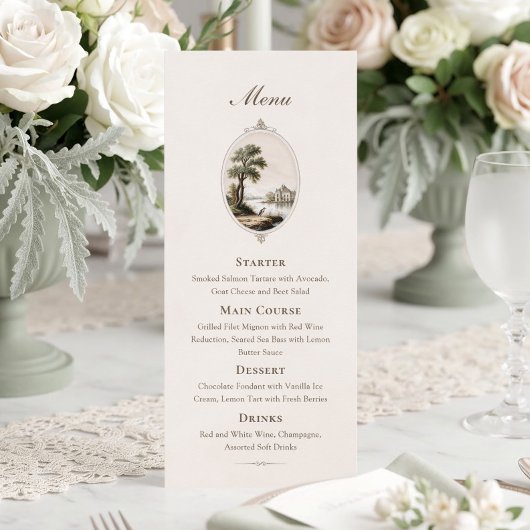 Elegant French Vintage Chateau Wedding Menu Card メニュー