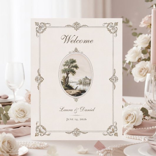 Elegant French Vintage Chateau Wedding Poster ポスター