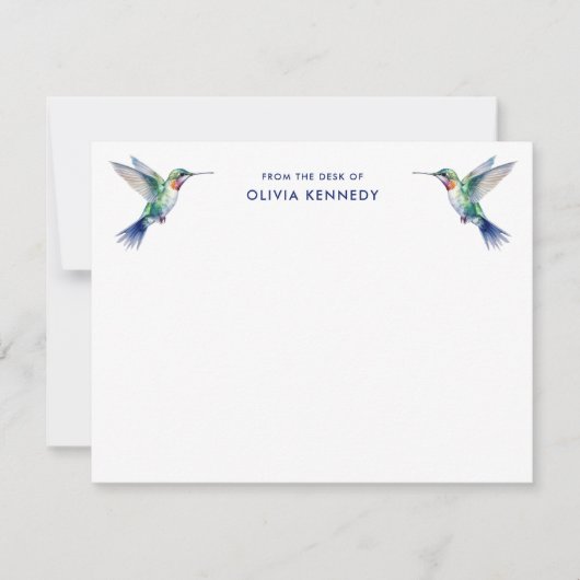 Elegant From the Desk of Personalized Hummingbird ノートカード (正面)