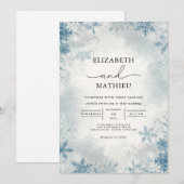 Elegant Frost Blue Winter Botanical Wedding 招待状 (正面/裏面)
