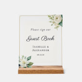 Elegant Frosted Botanical Wedding Guest Book アクリルサイン (正面)