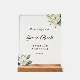 Elegant Frosted Botanical Wedding Guest Book アクリルサイン