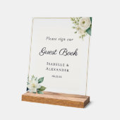 Elegant Frosted Botanical Wedding Guest Book アクリルサイン (傾斜)