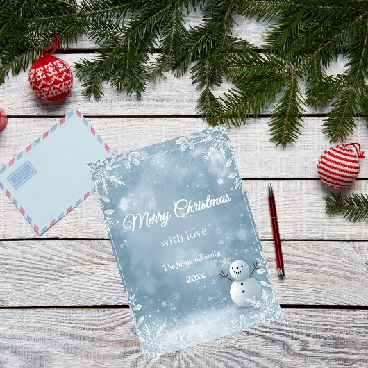 Elegant Frosty Blue & White Christmas Greeting シーズンカード