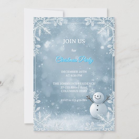 Elegant Frosty Blue & White Christmas Invitation 招待状 (正面)