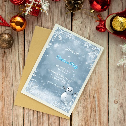 Elegant Frosty Blue & White Christmas Invitation 招待状