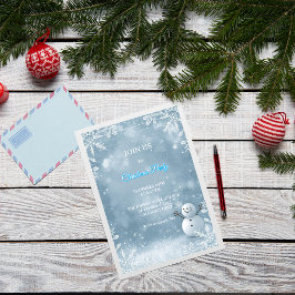 Elegant Frosty Blue & White Christmas Invitation 招待状