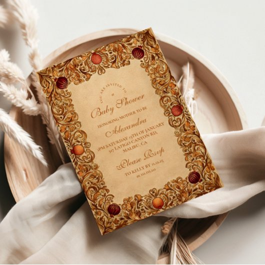 Elegant Fruit and Foliage Baby Shower 招待状